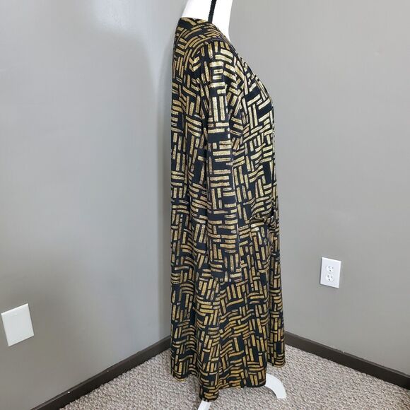 LuLaRoe Elegant Sarah Cardigan Womens Size Medium Duster Black Gold Shimmer - Picture 2 of 13